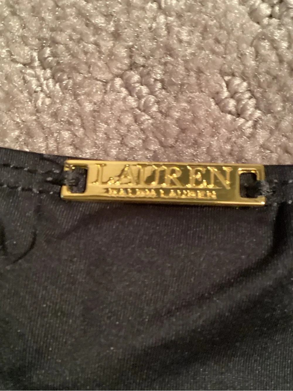Lauren Ralph Lauren Black Bikini Bottom with Gold Logo Plaque, 2” sides, size 8